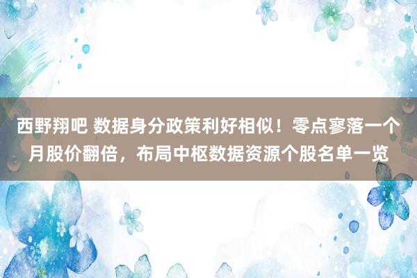 西野翔吧 数据身分政策利好相似！零点寥落一个月股价翻倍，布局中枢数据资源个股名单一览