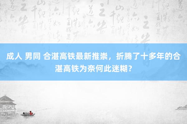 成人 男同 合湛高铁最新推崇，折腾了十多年的合湛高铁为奈何此迷糊？