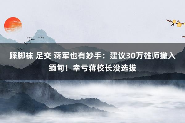 踩脚袜 足交 蒋军也有妙手：建议30万雄师撤入缅甸！幸亏蒋校长没选拔